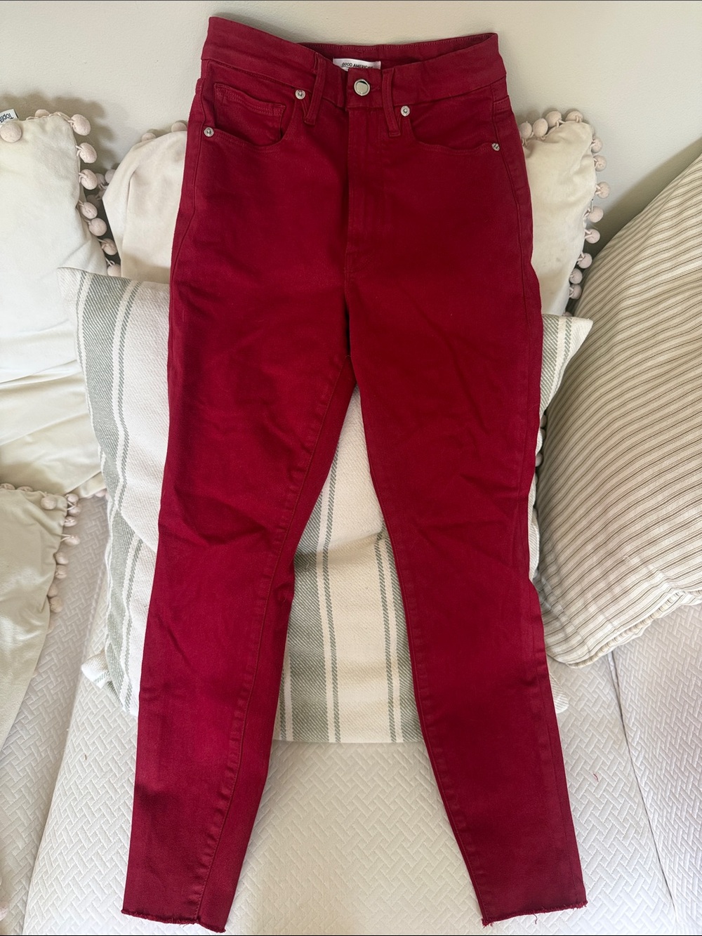 Good American Wine Red Ankle Crop Jeans